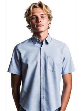 Lacoste men's Lt. blue Short Sleeve 100% Linen Button Down Collar shirt preppy